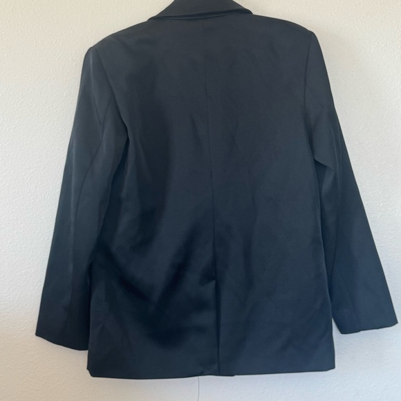 A New Day Satin Black Oversized Jacket Double Breasted Blazer XS - Picture 3 of 7